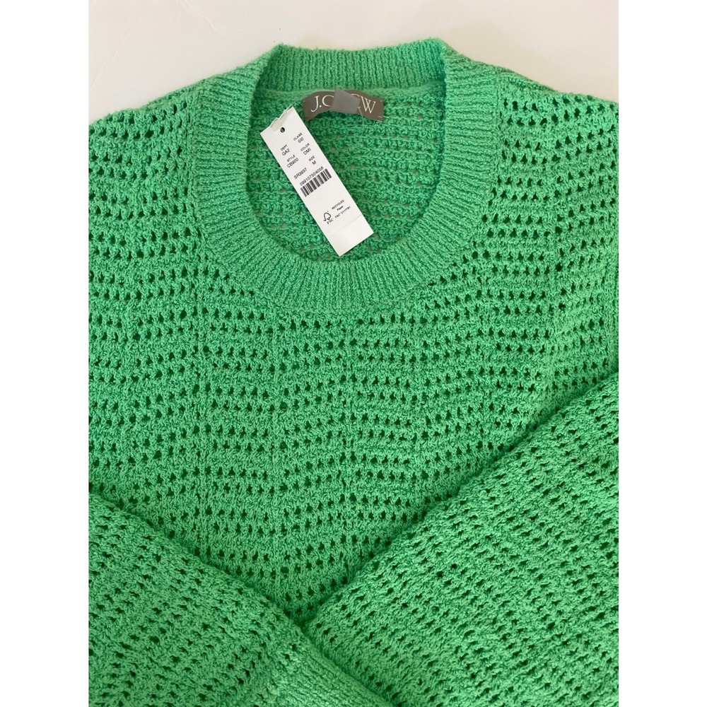 J.Crew Women Green Crochet Cotton Crewneck Sweater CB900 Size M NEW - Picture 5 of 10